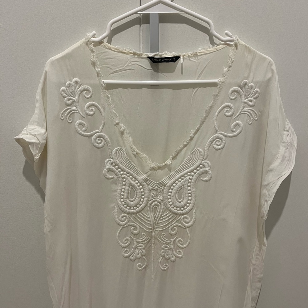 Sack’s luxury Cream Embroidered Swim Coverup caftan used